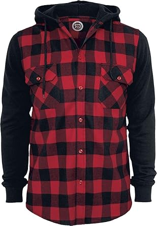 red and black flannel with hood