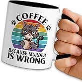 NAHMAKNE Funny Black Cat Coffee Mug, Coffee Because Murder is Wrong, 11oz Ceramic Mugs Tea Cup, Humor Office Gifts for Colleague Bestie Boss, Christmas Birthday Gifts for Women Men Friend Cat Lovers