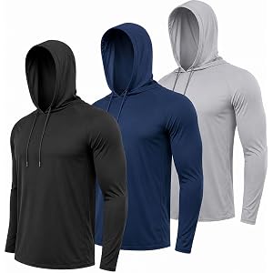 3 Pack Men's Sun Hoodie UPF 50+ Long Sleeve UV Protection Fishing Shirt | Quick-dry 100% polyester sun hoodies for fishing, s