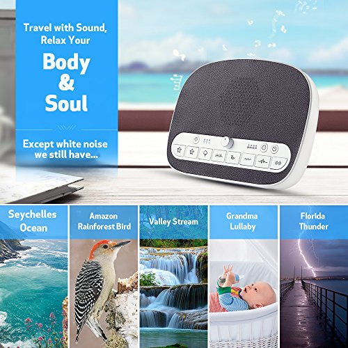 Sound Machine Sleep Therapy, White Noise Machine with Night Light for Sleeping, Adult, Baby, Office Privacy, 4 Timers, 8 Natural Smoothing Music, USB Output Portable Sound Machine Traveler