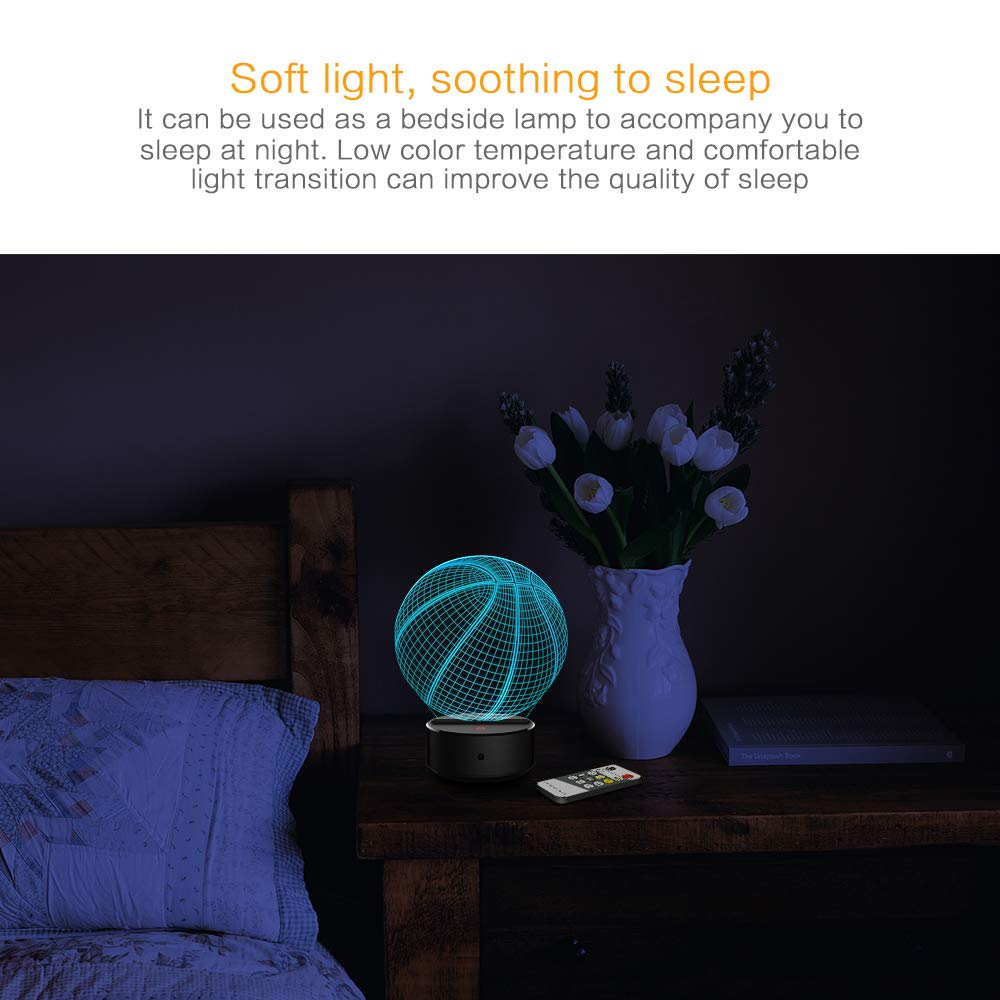 JCMKJ 3D Soccer Night Light 3D Basketball Night Light 7 Color Change LED Table Desk Lamp Acrylic Flat ABS Base USB Charger Home Decoration Toy Brithday