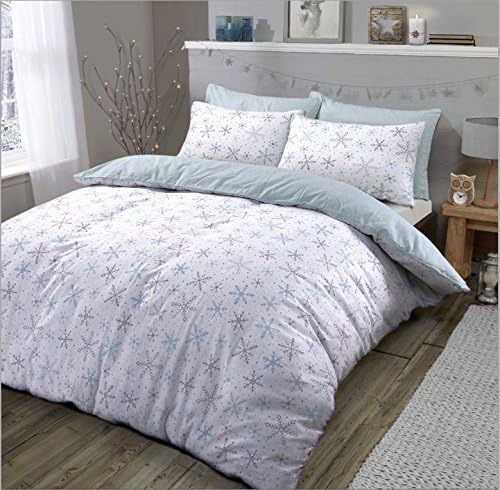 Flannelette Duvet Cover Set with Pillowcase Printed New Soft Warm Bedding (Snowflakes, Double Duvet Cover Set)