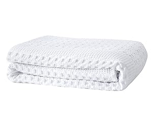PHF Cotton Waffle Weave Blanket for All Season Home Decoration Cozy Soft Comfort Queen Size White