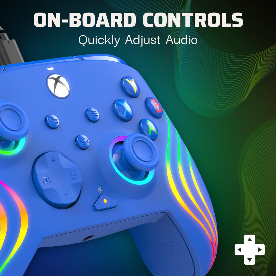 PDP Gaming Afterglow Wave Enhanced Wired Controller for Xbox Series X|S, Xbox One and Windows 10/11 PC, Advanced Programmable Gamepad, Customizable Lighting, Licensed by Microsoft, Companion App: Blue