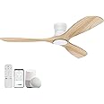 Livory Smart 52” Wood Flush Mount Ceiling Fans with Lights and Remote,Quiet DC Motor,Outdoor Indoor Ultra Low Profile Ceiling Fan works with Alexa WIFI APP,Modern White Ceiling Fan for Bedroom Patio