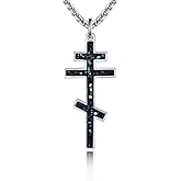 HUKKUN Eastern Orthodox Cross Necklace Sterling Silver Christain Greek Eastern Orthodox Jewelry Gift for Men