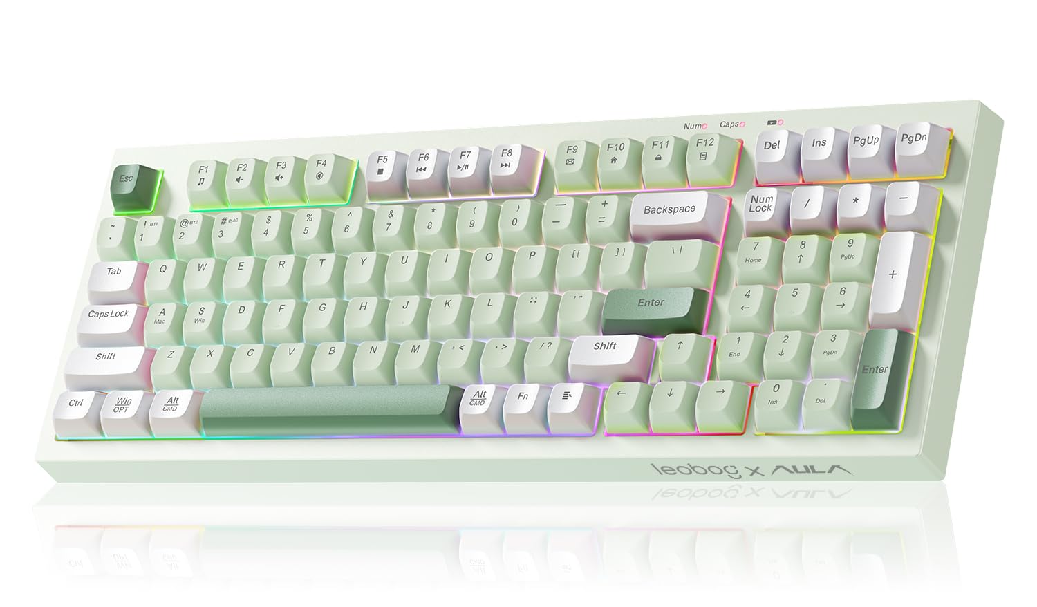 LEOBOG x Aula Gaming Keyboard, Wireless Creamy Keyboard, Bluetooth Computer Keyboards Ergonomic Typewriter Full Size with Number Pad Light Up RGB Backlit Tri-Mode BT/2.4GHz/USB-C - K99 Green