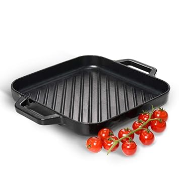 ProCook | quadratische Grillpfanne aus Gusseisen | emailliert | Induktion | Gusseisenpfanne | mit zwei Griffen | 26 cm | schw