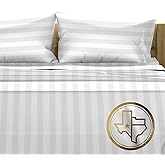 TEXAS LINEN CO. 100% Egyptian Cotton King Size Sheets Set - Luxury 1500 Thread Count Damask Egyptian Cotton Sheets King Size, 17" Deep Pocket, Soft, Cooling Sateen Weave Bedding Set - White Stripe