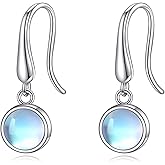 Moonstone/Black Onyx/Moss Agate/Lapis Lazuli/Larimar/Pink Opal Earrings Sterling Silver Gemstone Dangle Earrings Pull Through Earrings Jewelry for Women Teen Girls