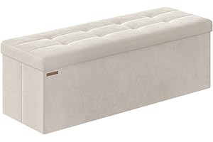 SONGMICS Mazie Collection - Storage Ottoman Bench, Foldable Foot Rest, 15 x 43 x 15 Inches, End of Bed Bench, Storage Chest, Load 660 lb, Living Room, Bedroom, Entryway, Cream White ULSF277W01