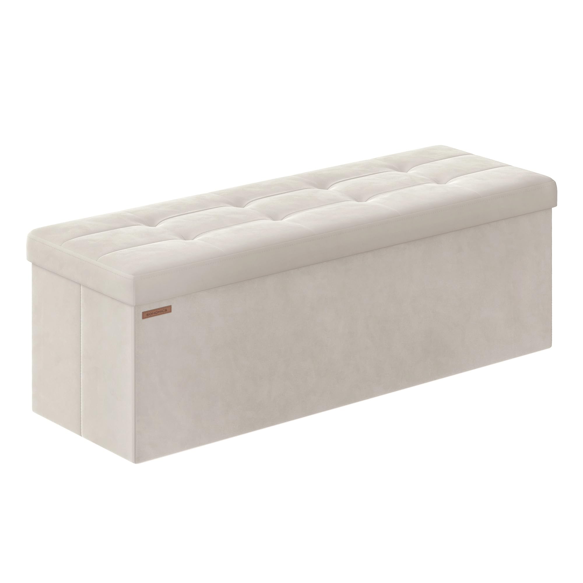 SONGMICS Mazie Collection - Storage Ottoman Bench, Foldable Foot Rest, 15 x 43 x 15 Inches, End of Bed Bench, Storage Chest, Load 660 lb, Living Room, Bedroom, Entryway, Cream White ULSF277W01 Image