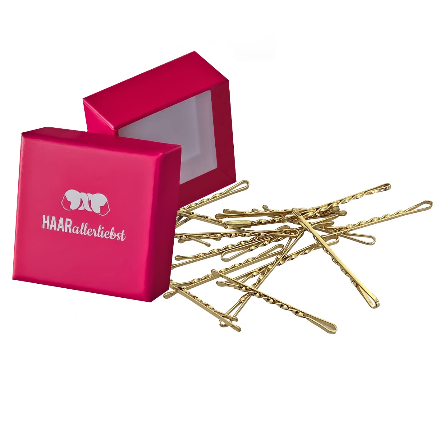 HAARallerliebst Twisted Hair Clips (Pack of 24 | 5 cm) Ultra Hold Including Storage Box (Gold; Box Colour: Pink)