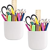 JDYOOMI Pencil Holder - Self-Adhesive Wall Mount Pen Cup,Marker Pot,Writing Utensil Storage Organizer for Fridge,Locker,Whiteboard,home and office - White - 2Pcs/Set