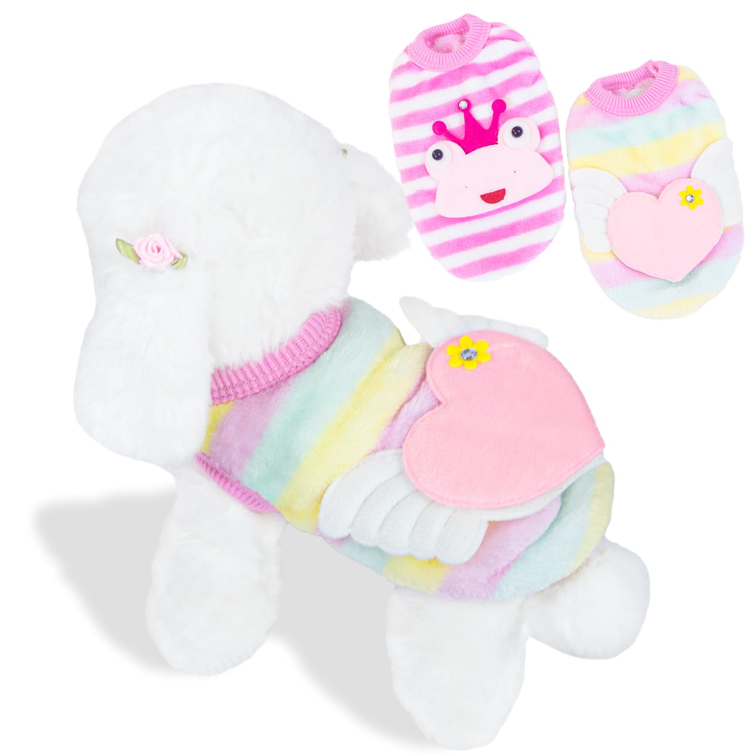 Photo 1 of 2 Pack Dog Sweaters for Small Dogs Girl Boy Winter Fleece Dogs Clothes Cute Warm Puppy Sweater Chihuahua Teacup Dog Clothes Pet Outfit Pink Blue (Pink, Small(for 6.5-8lb))