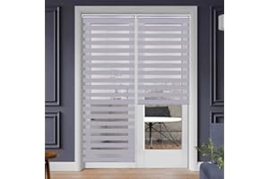 SEEYE Zebra Blinds for Windows - French Door Blinds Roller Dual Shades Light Control Window Treatments Horizontal Day and Night Sheer, 25.6" W x 90" H, Grey