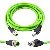 M12 to RJ45 Cable, M12 4 Pin D Code Male to RJ45 Male Shielded Cable Assembly, Cat5e 24 AWG 3M/10Ft