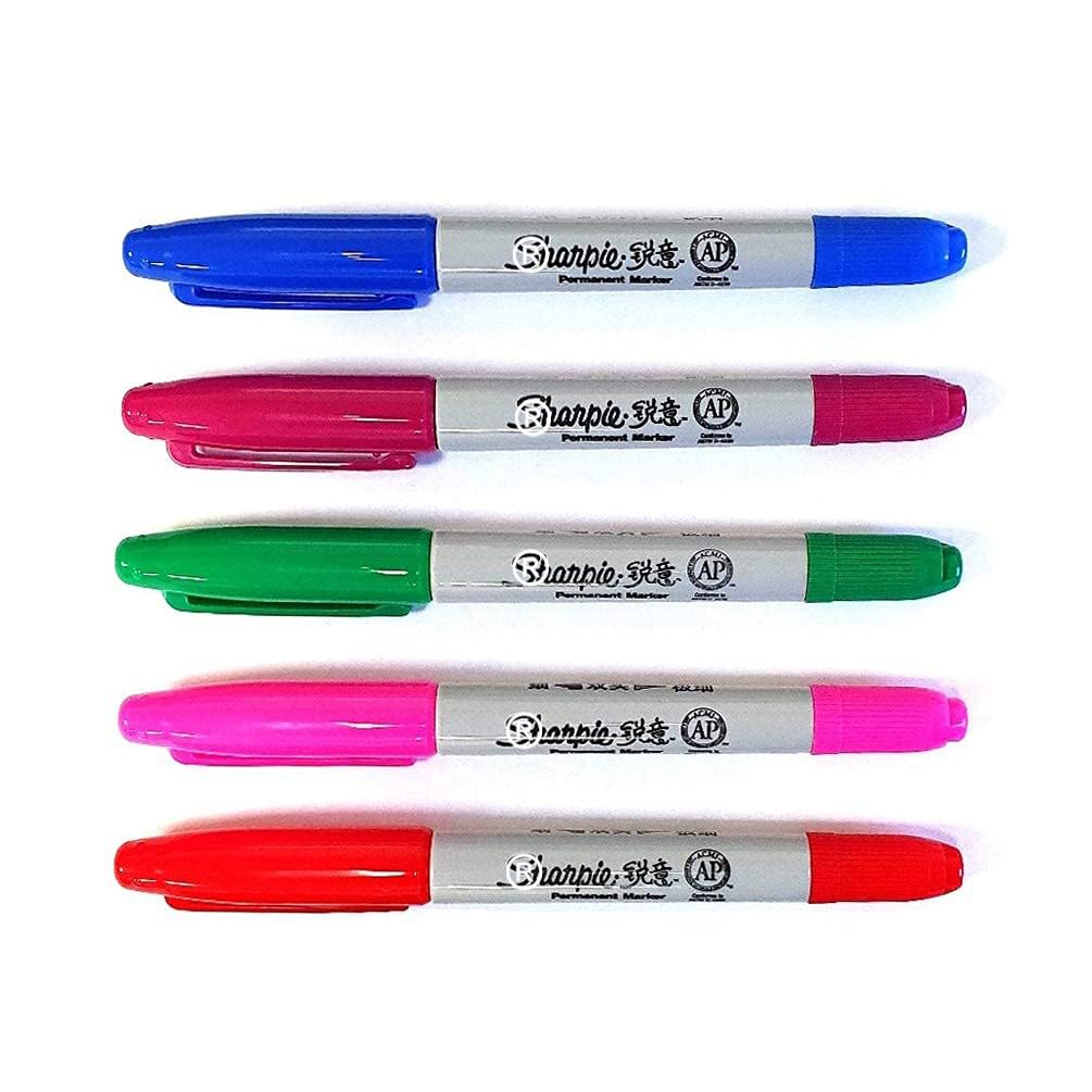 5 x Sharpie Twin Tip Fine & Ultra Fine Point Permanent Marker Pens, Assorted Colours - Loose in Plain Packaging [ASIA IMPORT]