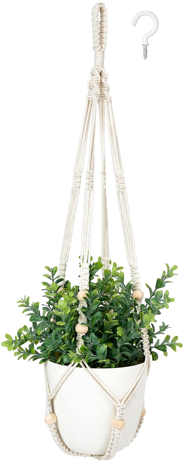 Mkono Fake Hanging Plant Macrame Hanger with Faux Greenery Boho Planter for Home Decoration
