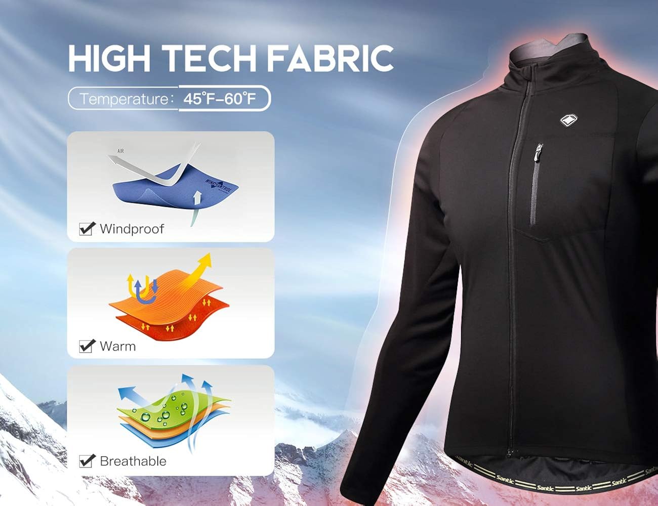 Santic Bike Winter Jacket Windproof Fleece Thermal Warm UP Cycling Bicycle Jerseys Long Sleeves : Clothing