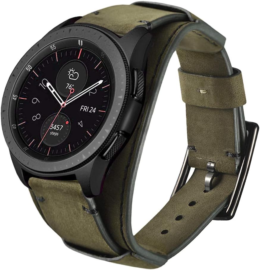 CooBES Compatible with Samsung Galaxy Watch 6 Classic/Watch 4 Classic Bands, 20mm Genuine Leather Cuff Strap (Green) - Image 3