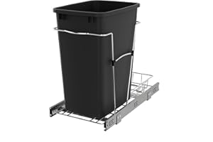 Rev-A-Shelf RV-12KD-18C S 35-Quart Chrome Wire Bottom Mount Pullout Kitchen Waste Trash Can Container Bin with Rear Storage, Black