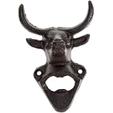 DEARMAMY Bullhead Animal Head Bottle Opener Wall Mounted Beer Opener Decorative Kitchen Bar Tool 5.11X3.74X1.96In Sturdy Cast Iron Design