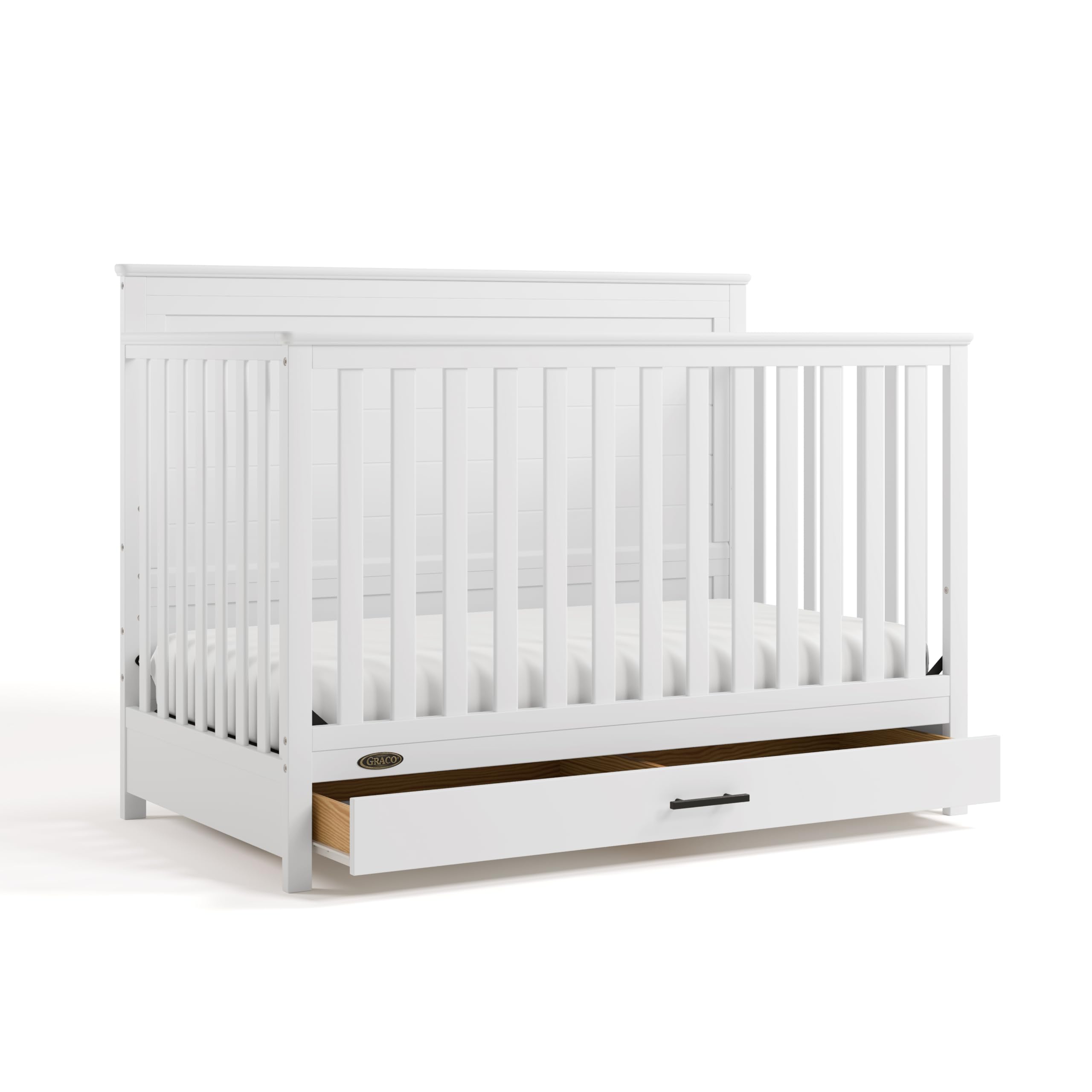 Photo 1 of **UNKNOWN MISSING PIECES**Graco Tristan 5-in-1 Convertible Crib with Drawer (White) – GREENGUARD Gold Certified, Fits Standard Crib Mattress, Premium Handle, Converts to Toddler Bed, Daybed, and Full-Size Bed