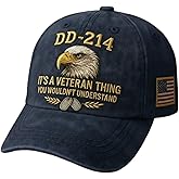 DD-214 Army Veteran Hat, Embroidered Patriotic Baseball Cap, Patriotic Veteran Day Gifts for Retired Soldiers (Blue)