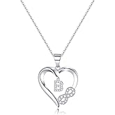 Romavan Valentine's Day Gifts for Women - Heart Initial Sterling Silver Necklace with Cubic Zirconia Heart Pendant, Elegant Jewelry Gift for Mom Wife Girlfriend, Perfect Birthday Present in Gift Box