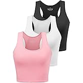 Porvike Sports Crop Tank Tops for Women Cropped Workout Tops Racerback Running Yoga Tanks Cotton Sleeveless Gym Shirts 3 Pack