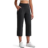 G4Free 21"/23"/25" BareFeel Capri Casual Pants for Women High Stretch Waist Soft Wide Leg Cropped Pants with Pockets Lounge
