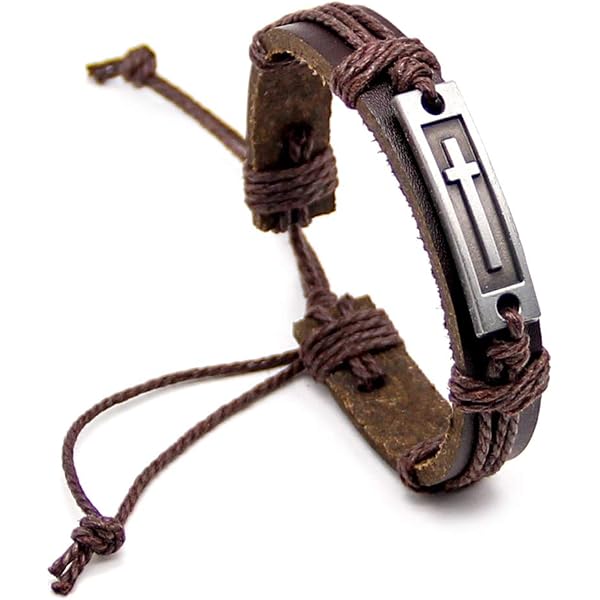 Cross Style Multi Layer Design Stainless Steel Fashion Men Leather Bracelet Clas