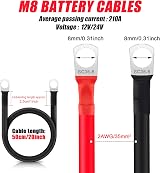 JatilEr 2 Pcs Battery Cables 12V 2AWG 50cm M8 Ring Terminals Copper Wire view 2