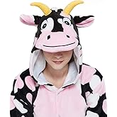 CALANTA Cow Onesie Unisex Adult Animal Costume Women Pajamas Plush One Piece Cosplay Halloween Christmas