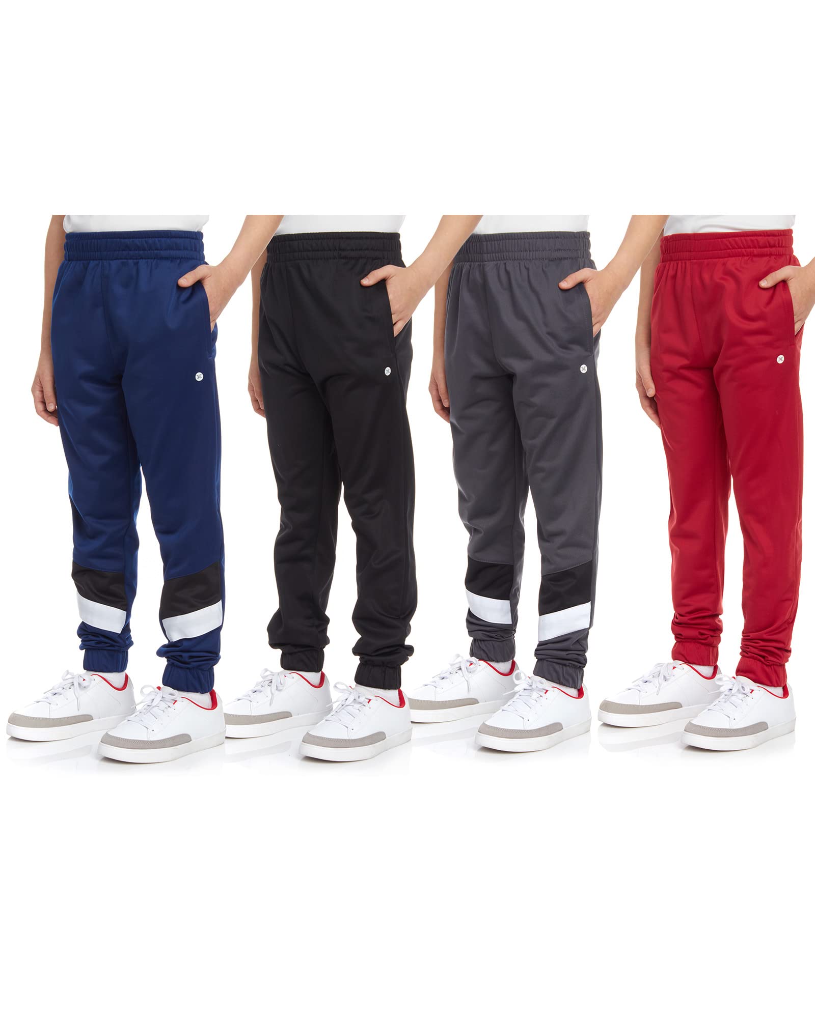 Photo 1 of ***ONLY 2*** RBX Boys Sweatpants - 4 Pack Active Performance Tricot Boys Joggers with Elastic Waistband - Athletic Pants for Kids (4-20), Size 14-16, Dark Grey/Red