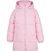 SEAUR Girls Winter Coat Hooded Medium Length Jacket Comfy Down-like Cotton Outwear Black & Pink 5-12T