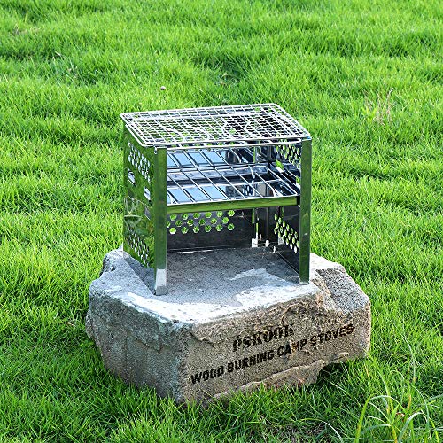 PSKOOK Wood Burning Camp Stoves Portable Stove Outdoor Camping Cooking Picnic Backpacking with Bellows Pipe/Grill/Spork