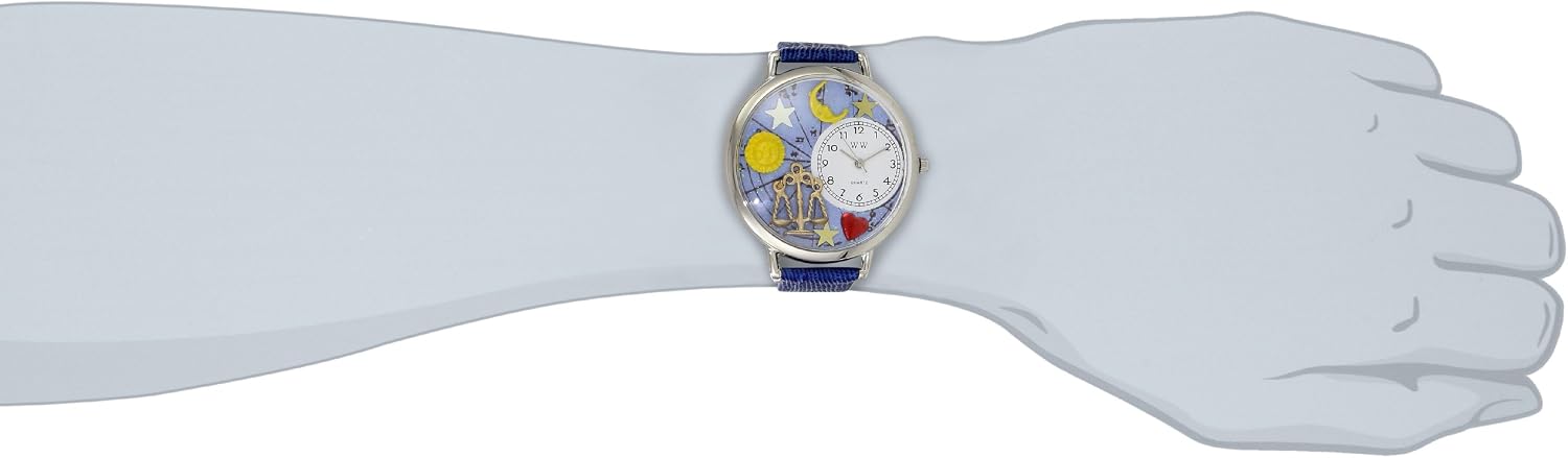 Whimsical Watches Libra Royal Blue Leather and Silvertone Unisex Quartz Watch with White Dial Analogue Display and Multicolour Leather Strap U-1810008 - Image 3