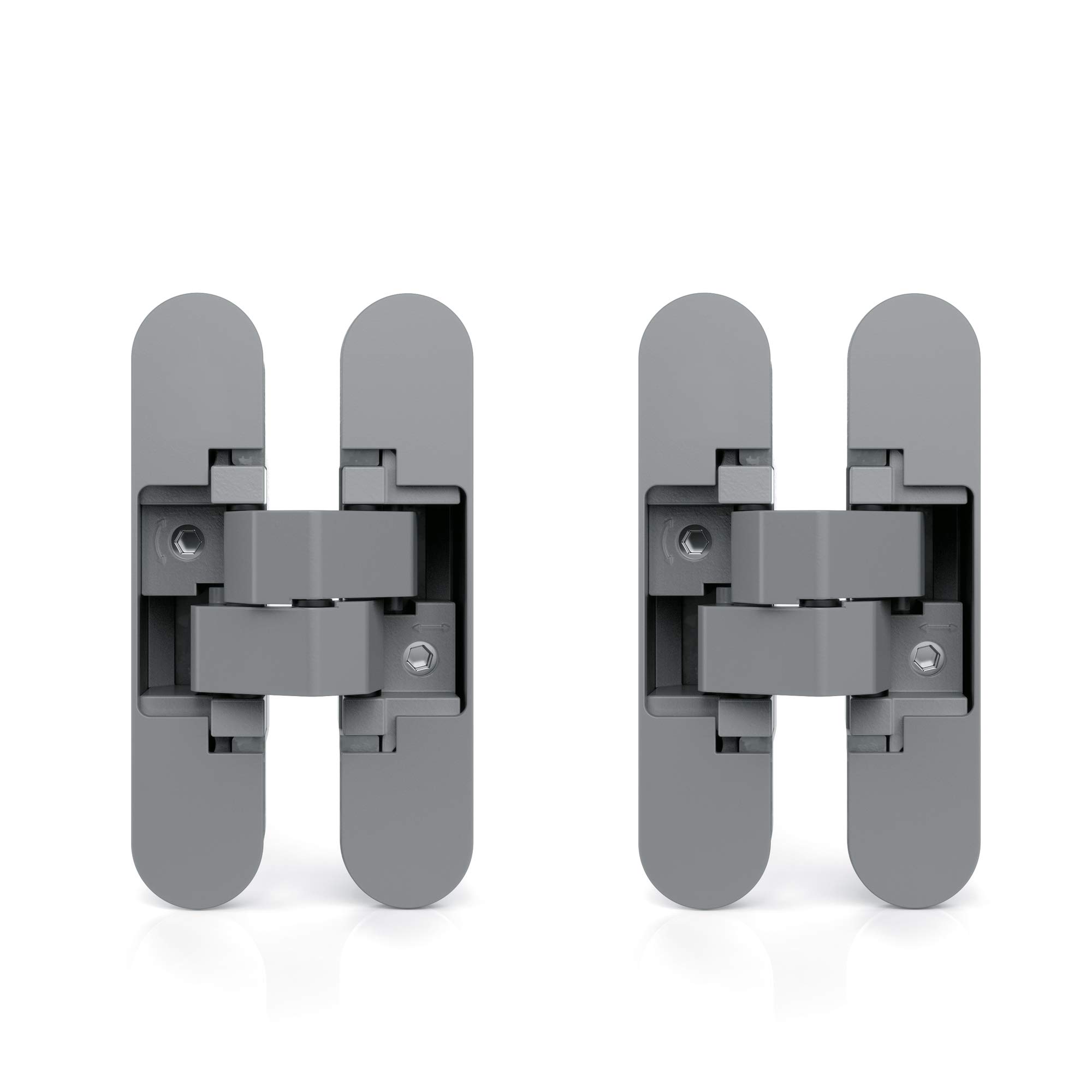 Emuca - Invisible Hinge for Access Doors, Set of Two Invisible Hinges for Heavy Doors, 40 Kg (88 lb) Load, 180º Aperture, zamak, Metallic Grey
