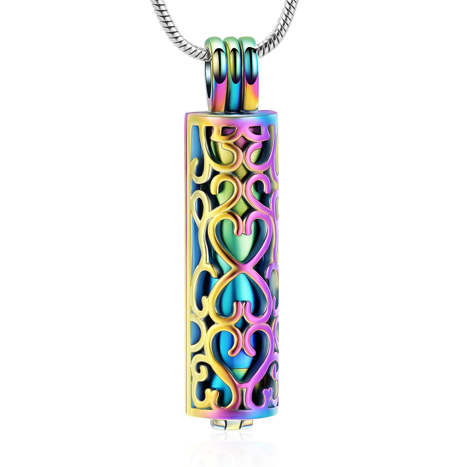 VCCWYQK Hollow Cylinder Urn Necklace for Ashes for Women Men Cremation Jewelry Keepsake Memorial Human Pet Ashes Pendant (Colorful)