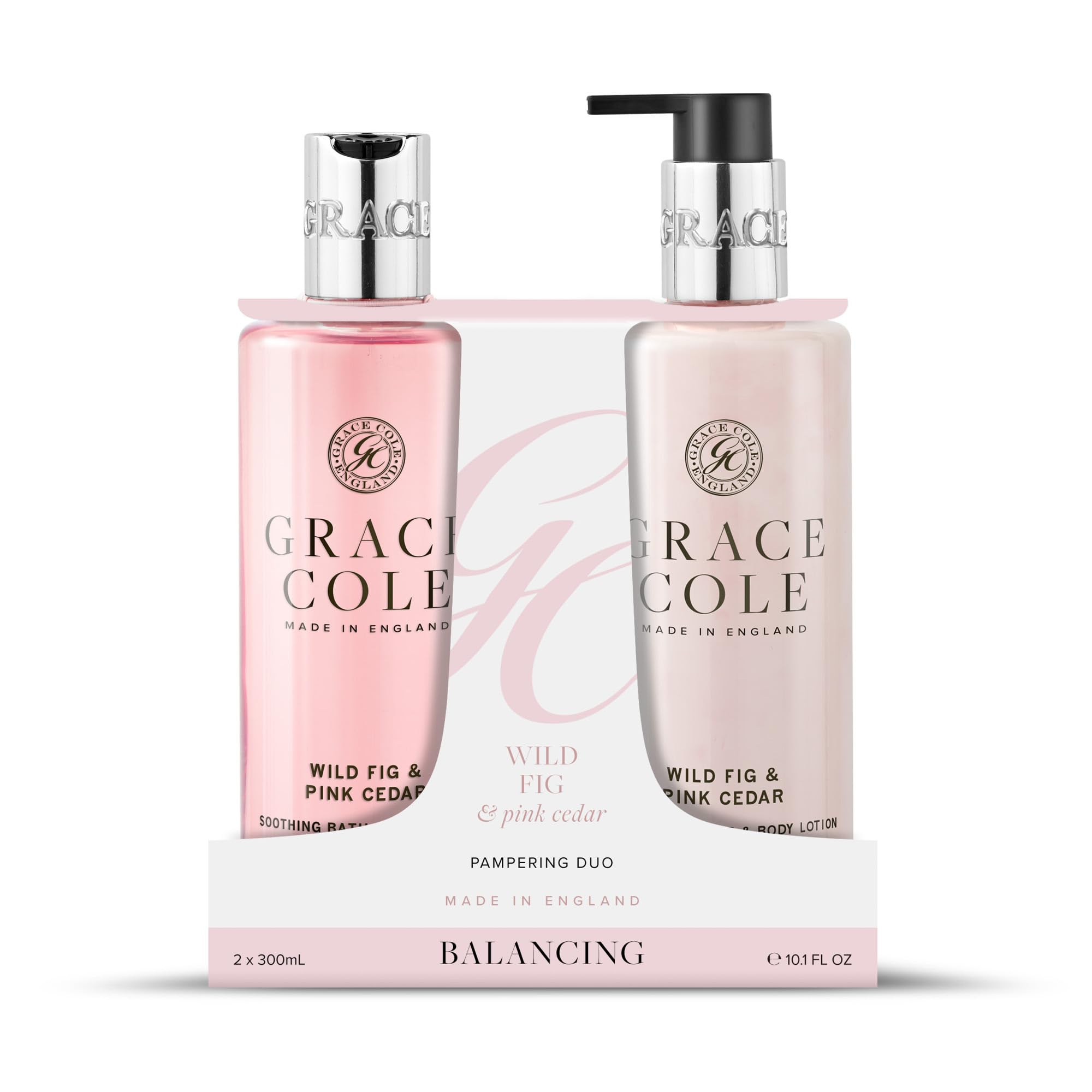Grace Cole Wild Fig & Pink Cedar Scented Body Care Duo Gift Set 1 x Bath & Shower Gel 300ml, 1 x Hand & Body Lotion 300ml - Essential Oils - Vegan - Made In England — image 1