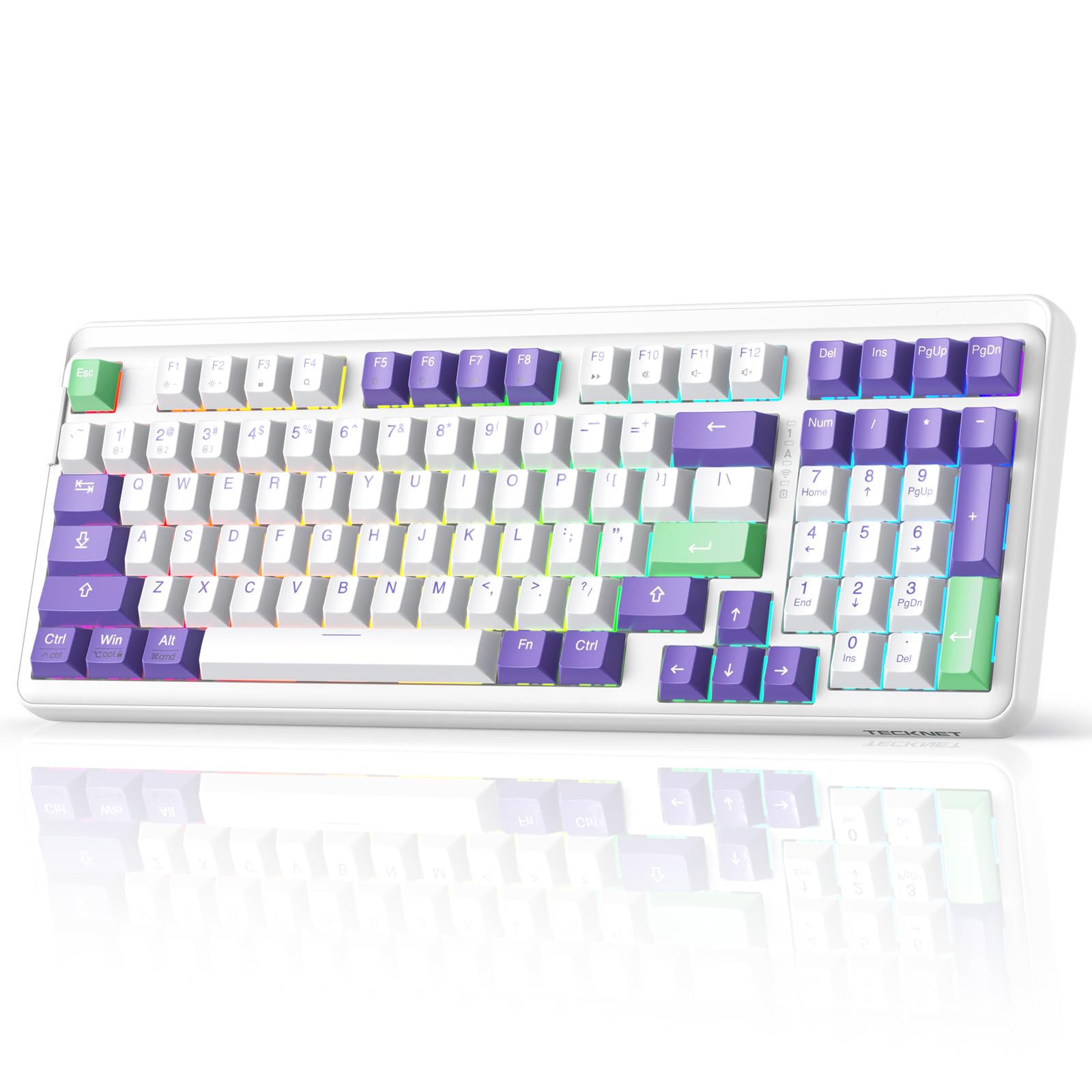 TECKNET Mechanical Gaming Keyboard,Hot-Swappable with Sky Switches,Tri-Mode Bluetooth/2.4GHz/USB-C Custom Creamy Keyboard,96% Compact Layout,RGB Backlit Computer Keyboard for PC/Laptop/Mac (97 Keys)