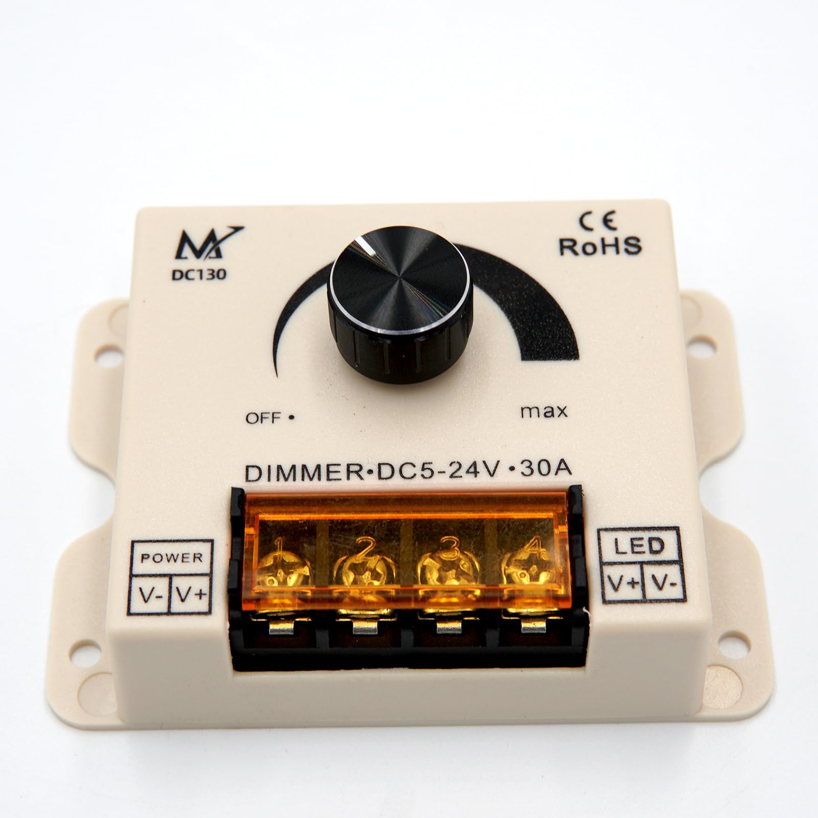 LED Switch Dimmer,COB LED Strip Controller,5V-24V 30A Breathing/Burst Flash Dimming Controller with Knob ON/Off For Single Color COB LED Strip light, PWM Manual Operation Dimmer Switch