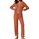 Ekouaer Pajamas Women's Long Sleeve Sleepwear Soft Button Down Loungewear Pjs Lounge Set Nightwear XS-XXL