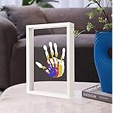 Family Handprint Kit, DIY Craft Keepsake Wooden Frame, Endless Gift Set, Non-Toxic Paints, Transparent Sheets (White)