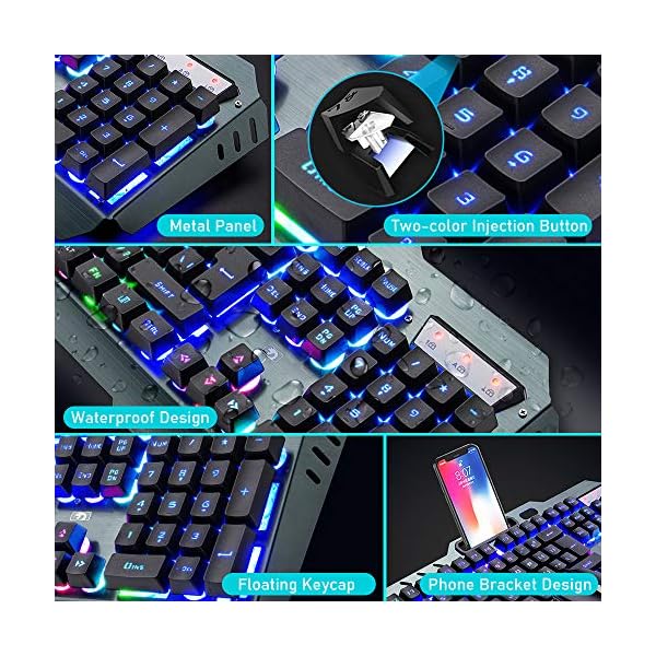 Wireless-Gaming-Keyboard-and-Mouse-Set-24G-Rechargeable-3800mAh-Large-Capacity-Rainbow-LED-Backlit-Mechanical-Feel-Gaming-Keyboard-with-Smart-Sleep2400DPI-7-Colors-Breathing-Backlit-Mouse-Black Wireless Gaming Keyboard and Mouse Set, 2.4G Rechargeable 3800mAh Large Capacity, Rainbow LED Backlit Mechanical Feel…