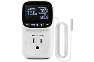 ZILLSEA Digital Temperature Controller, Heating & Cooling Thermostat Plug Outlet, –40°F~210°F, 15A 1800W, LCD Display, Temperature Controlled Outlet for Home, Greenhouse, Chicken Coop, Reptile