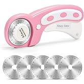 45mm Rotary Cutter with 5pcs Replacement Blades, Fabric Cutter with Safety Lock Ergonomic Handle, Fabric Rotary Cutter for Qu