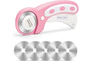 45mm Rotary Cutter with 5pcs Replacement Blades, Fabric Cutter with Safety Lock Ergonomic Handle, Fabric Rotary Cutter for Qu